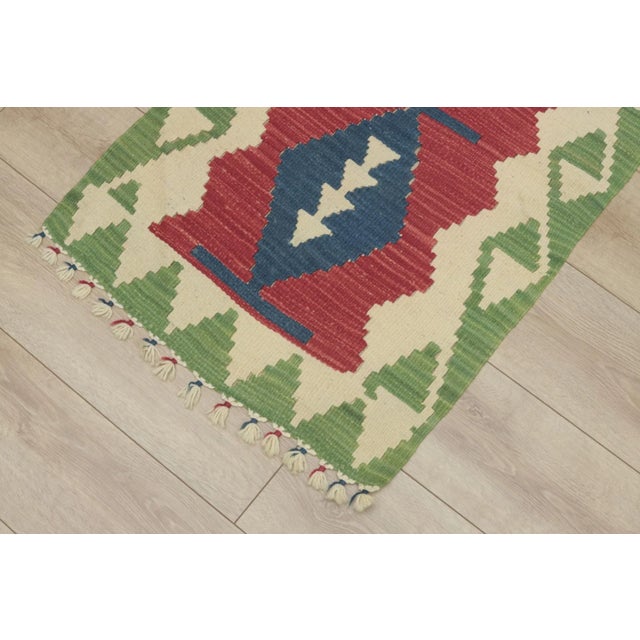 1960s Tribal Geometric Red and Green Kilim Rug For Sale - Image 11 of 13