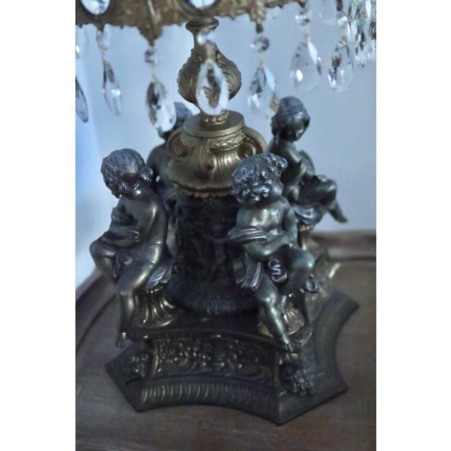 Metal Vintage Hollywood Regency Multi-Tier Crystal Waterfall Chandelier Table Lamp For Sale - Image 7 of 12