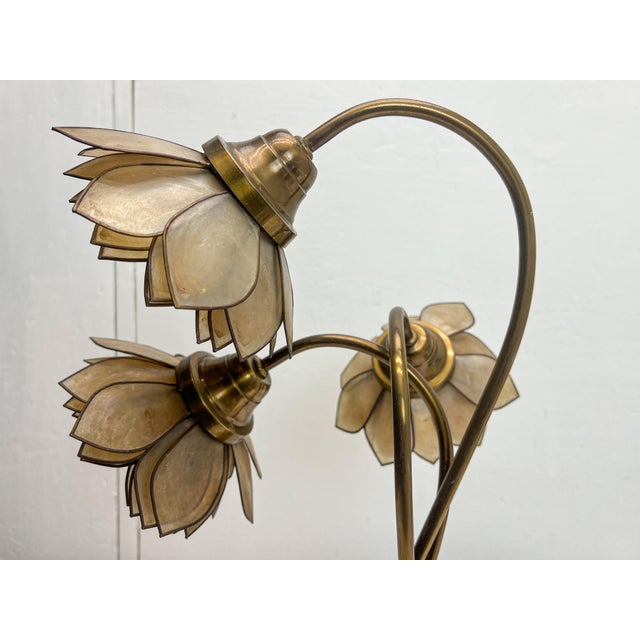 Vintage Brass Floral Table Lamp with Three Lotus Flowers, 1960s For Sale - Image 13 of 14