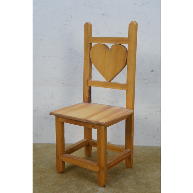 Mid 20th Century 3pc Doll Sized Salesman Sample Drop Leaf Table & Hearts Chairs Mexico 15" For Sale - Image 12 of 17