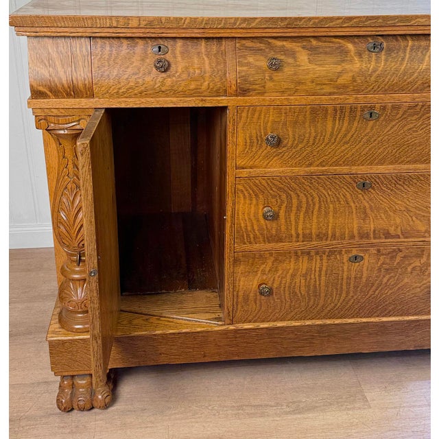 Antique Empire Quarterawn Oak Lions Paw Carved Sideboard Buffet Server For Sale - Image 9 of 18