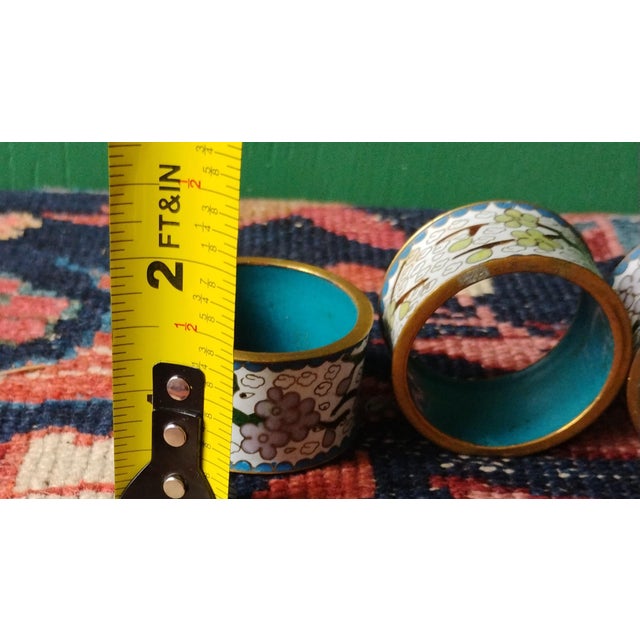 Vintage Chinese Cloisonne Napkin Rings Brass Enamel Butterfly & Flowers - Set of 6 For Sale In Boston - Image 6 of 7