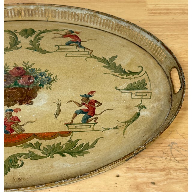 Regency Painted Tole Tray with Chinoiserie Decoration, English or French For Sale In West Palm - Image 6 of 18