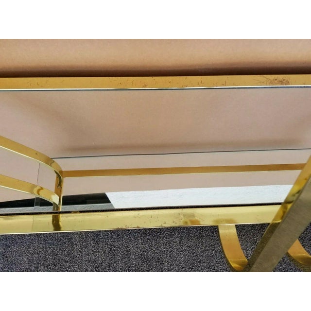 1980s Mid-Century Modern Sculptural Milo Baughman Style Brass Mirrored Console Sofa Table For Sale - Image 5 of 8
