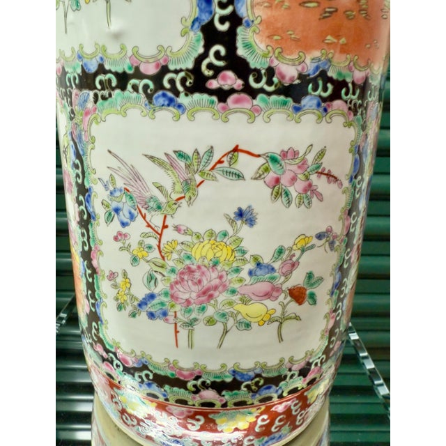 Late 20th Century Monumental 1970s Black Ground Famille Rose Porcelain Umbrella Stand - Tony Duquette Style For Sale - Image 5 of 12