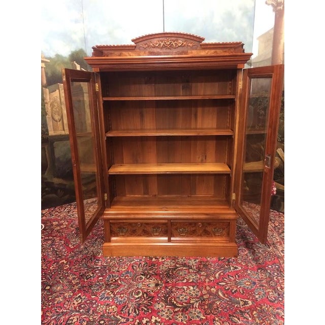 Antique Victorian Bookcase, Walnut Bookshelf With Glass Doors For Sale - Image 18 of 18