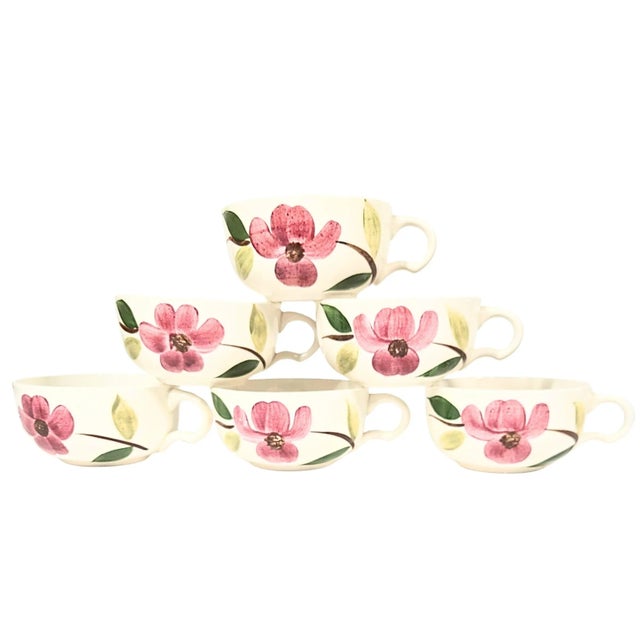 Pink Handpainted Pink Dogwood Teacups- Set of Six For Sale - Image 8 of 16