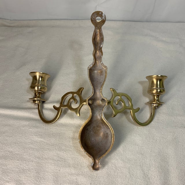 1950s Vintage Solid Brass Double-Arm Wall Sconce – Elegant Traditional Candle Holder For Sale - Image 5 of 6