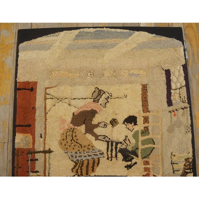 Antique American Hooked Rug, Size: 2'0" x2'0". Small Scatter Size American Wool Ivory Antique Hooked 1920s Rug, Circa...