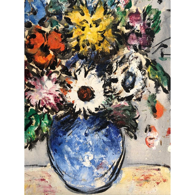Blue Vintage Impressionist Still Life, Oil on Canvas -- Framed For Sale - Image 8 of 13