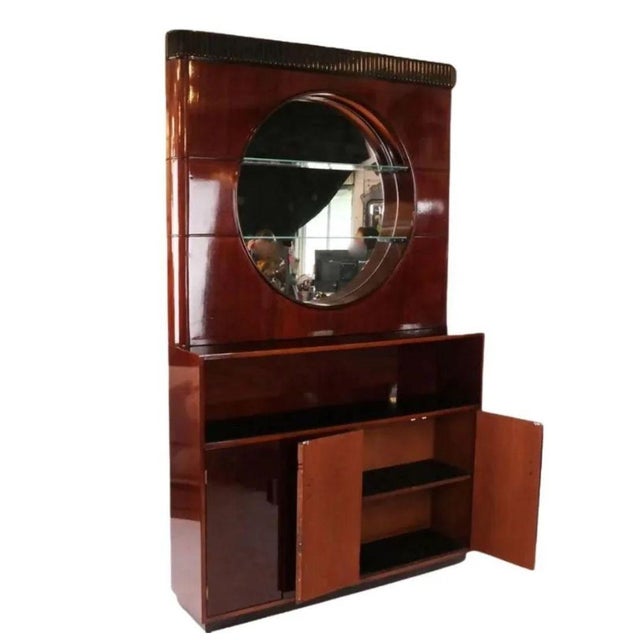 Wood Art Deco Style Mahogany 3 Piece Cabinet With Mirror and Floating Bar For Sale - Image 7 of 8