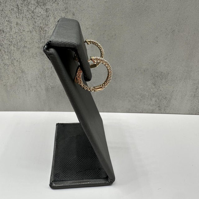 Contemporary Natural Diamond Hoop Earrings in 14kt Yellow Gold – 0.70ctw, 0.75in, New, A Pair For Sale - Image 3 of 6