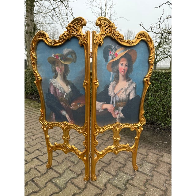 French 1960 French Louis XVI Gold Beech Room Divider Screen 2-Panel For Sale - Image 3 of 17