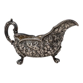 19th Century Rococo Bigelow, Kennard & Co. Sterling Silver Floral Repoussé Sauce Boat For Sale