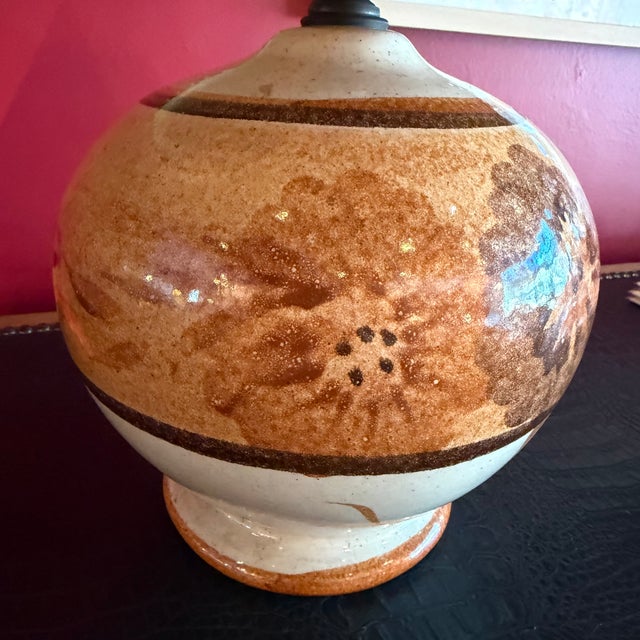 1970s 1970's Boho Chic Floral Ceramic Lamp With Original Shade For Sale - Image 5 of 11