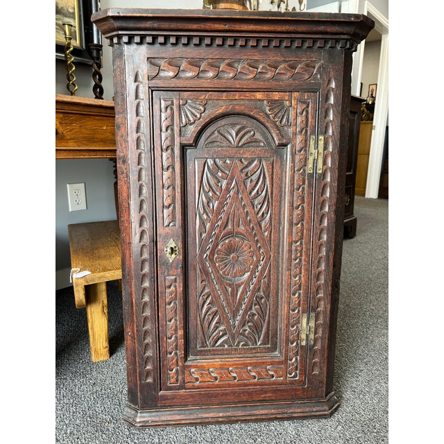 Brown Antique English Oak Corner Cabinet For Sale - Image 8 of 10
