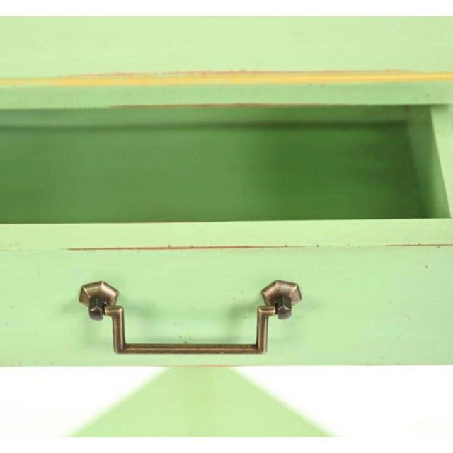 French Provincial Grange France French Provicincial Seafoam Green Triangular End Table With Drawer, 2000s. For Sale - Image 3 of 4