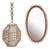 Oval Mirror Set and Bamboo Chandelier attributed to Franco Albini, 1960s, Set of 2 For Sale