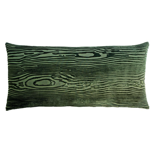 Contemporary Kevin O'Brien Woodgrain Evergreen Mini Cut Velvet Pillow For Sale - Image 3 of 3