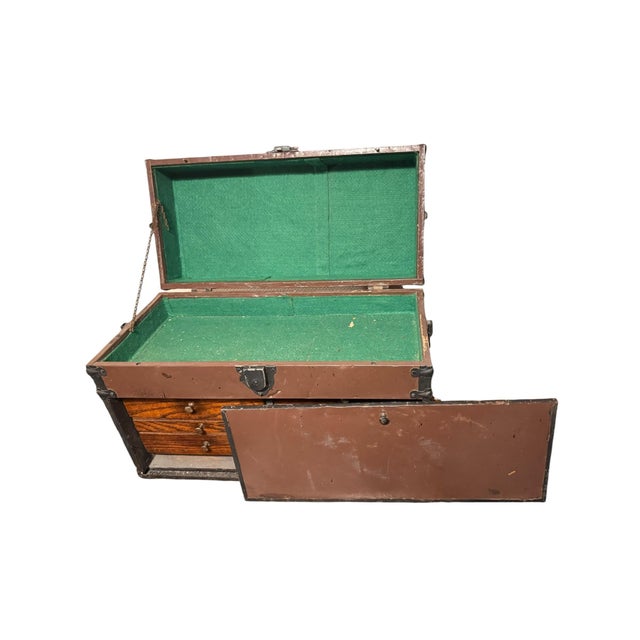 Industrial Antique 19th C. Machinists Quarter Sawn Oak 5-Drawer Toolbox Chest With Removable Facing For Sale - Image 3 of 11