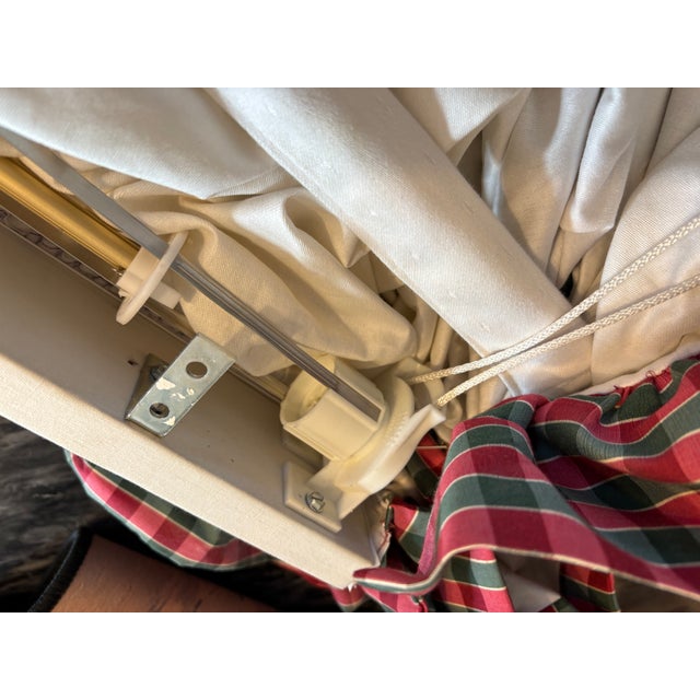 Custom Plaid Silk-Style Taffeta Balloon Shade With Original Lift Hardware, 60” For Sale In Boston - Image 6 of 17