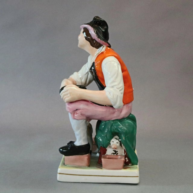 Staffordshire Antique English Staffordshire Hand Painted Figural Porcelain Cobbler For Sale - Image 4 of 11