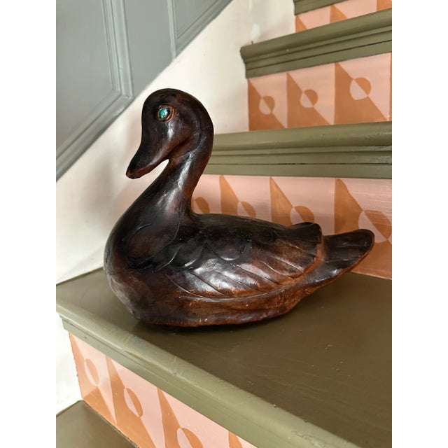 Brown Early 1900s Hand Made Antique Leather Duck Decoy With Hand Cut Glass Eyes For Sale - Image 8 of 8