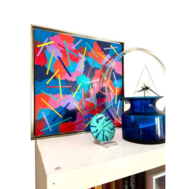 Abstract Early 1980s Post Modern Abstract Multi Color Painting/ 80s Textured Wall Art For Sale - Image 3 of 8