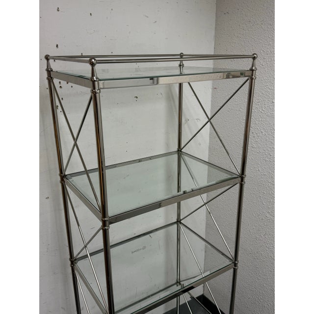 Vintage Chrome With Glass Shelving Campaign Style Etagere For Sale - Image 11 of 12