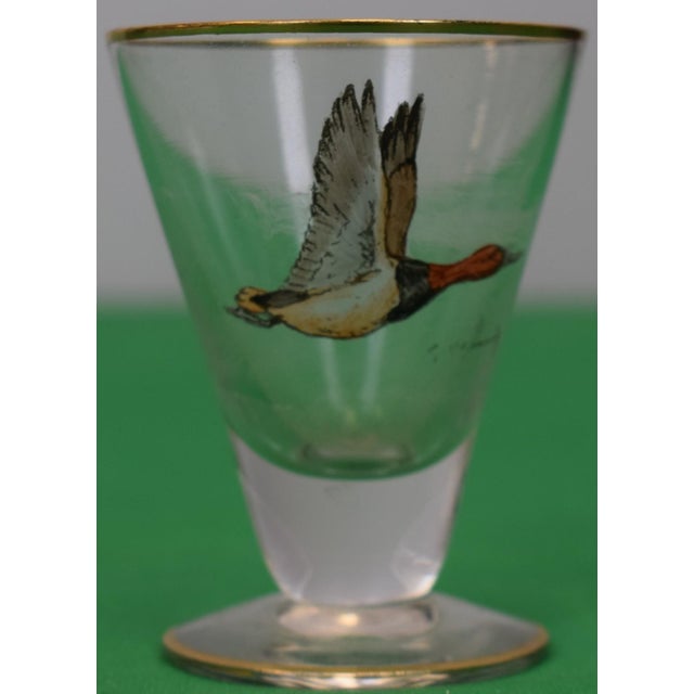 Traditional Set X 6 Cyril Gorainoff Sherry Glasses W/ Enamel Hand Painted Waterfowl Birds For Sale - Image 3 of 9