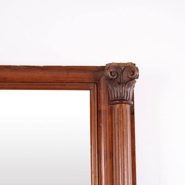 Large 19th Century Antique Mahogany Mirror with Columns and Carved Details For Sale - Image 6 of 8