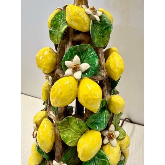 Italian Porcelain Lemon Topiary Lamp With Tole Shade For Sale - Image 4 of 9