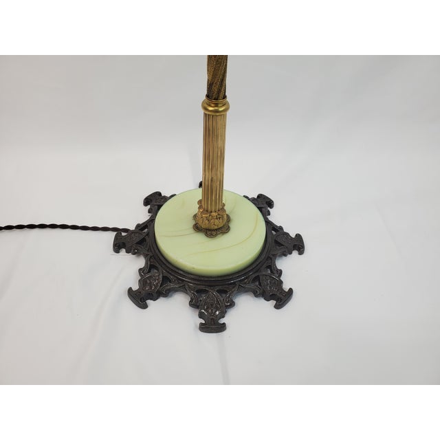 Metal Antique Art Deco Uranium Slag Glass Bridge Arm Floor Lamp - 1920s For Sale - Image 7 of 13