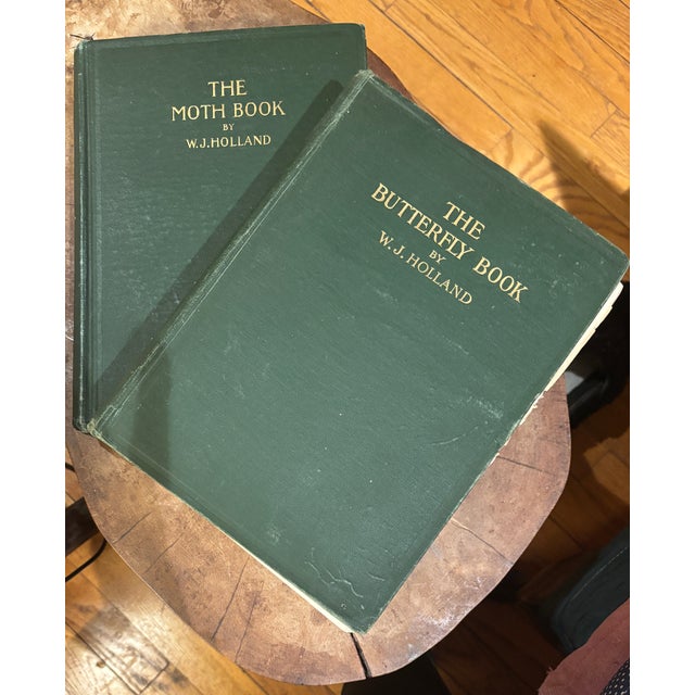 Art Deco Early 1900s W..j. Holland Butterfly & Moth Books - Illustrated Natural History Volumes, GreenColth Set of 2 For Sale - Image 3 of 7
