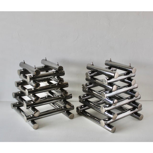Chrome Paul Mayen Style Chrome Tubular Stacked Side Tables Vintage-a Pair For Sale - Image 8 of 17