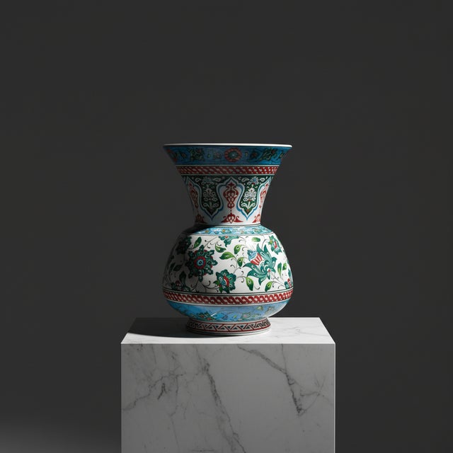 Handmade Ceramic “Kandil” Vase (30cm) – Classic Ottoman Form – Polychrome Red & Green Floral Art For Sale - Image 9 of 9