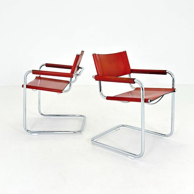 Mid-Century Bauhaus Leather B34 Armchairs by Mart Stam & Marcel Breuer for Fasem, Italy, 1985 For Sale - Image 18 of 18
