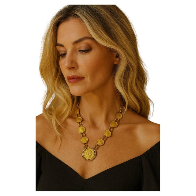 Bochic "Roman" Vintage Roman Pure Gold Coin Necklace Set 18K Gold For Sale - Image 15 of 18