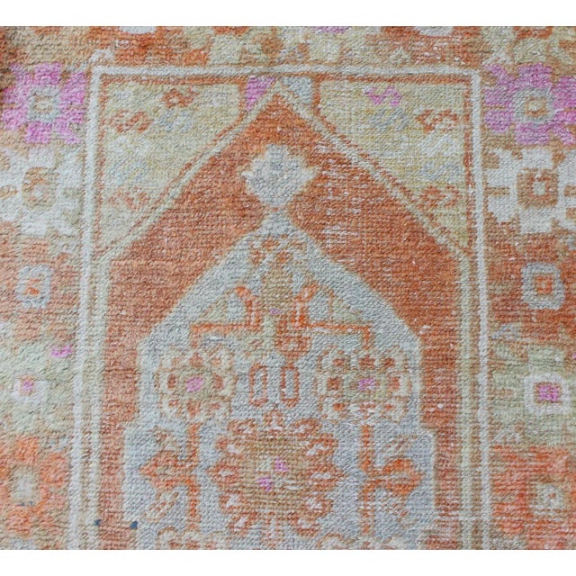 Mid 20th Century Vintage Turkish Oushak Rug With Terracotta and Soft Pastel Accents 2'7 X 4'2 For Sale - Image 5 of 8