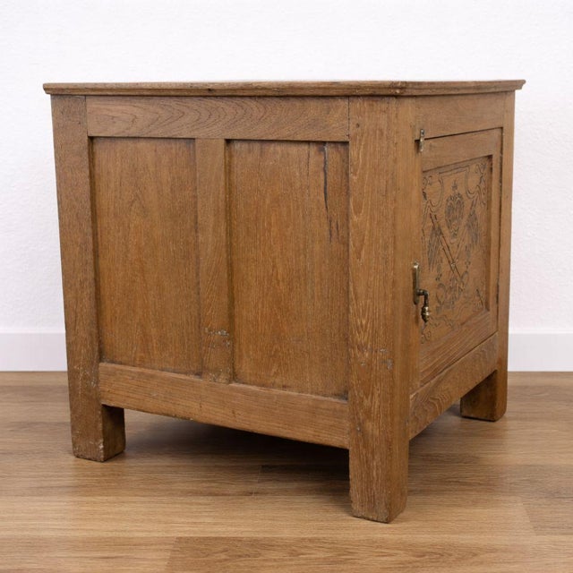 Brown Antique Oak Side Cabinet with Carved Motifs, 1890s For Sale - Image 8 of 13