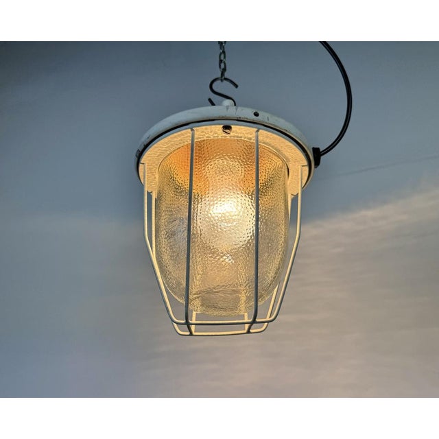Industrial White Bunker Cage Light from Polam Gdansk, 1970s For Sale - Image 15 of 16
