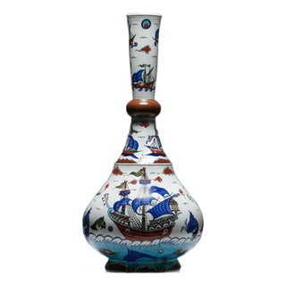 Handmade Ceramic “Galleon” Vase (45cm) – Ottoman Ships & Waves – Symbol of Journey & Abundance For Sale