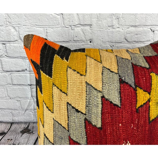 Turkish 20 x 20 Kilim Pillow Turkish Cushion Natural Red Pillow Cushion Cover For Sale - Image 3 of 4