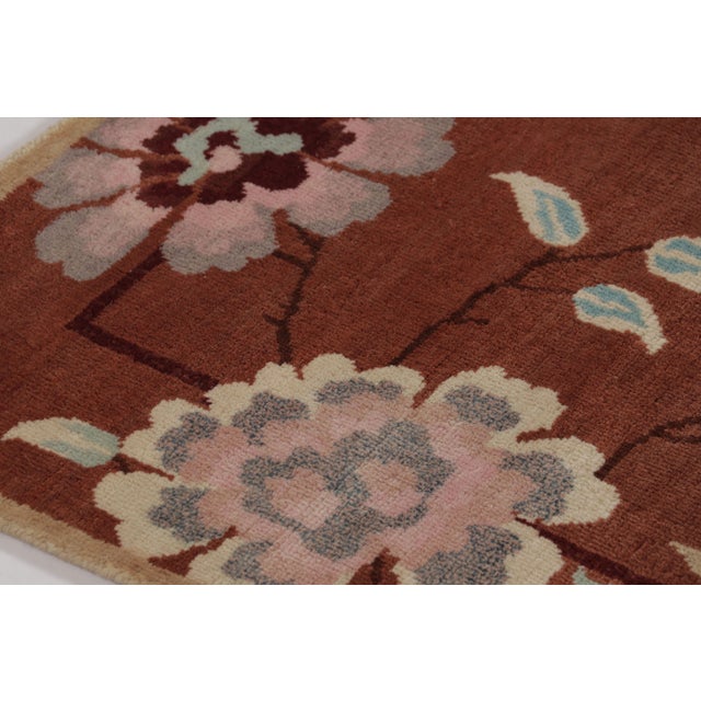 Art Deco Rug & Kilim’s Chinese Art Deco Inspired Rug in Rust, Vibrant Florals & Figurals For Sale - Image 3 of 8
