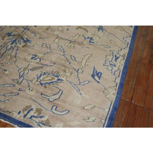Royal Blue Beige Vintage Turkish Room Size Rug For Sale - Image 10 of 13