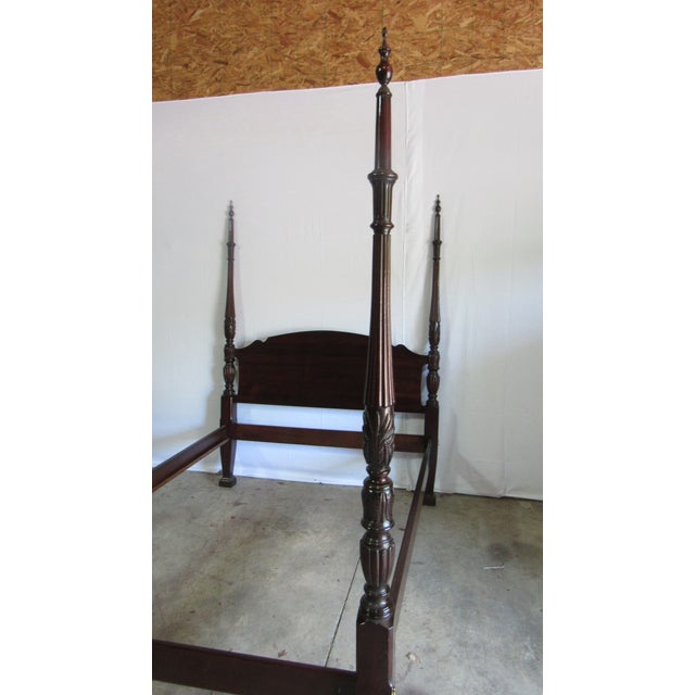 Chippendale 1980s Solid Mahogany Queen Size Poster Rice Bed Quality Carved For Sale - Image 3 of 8