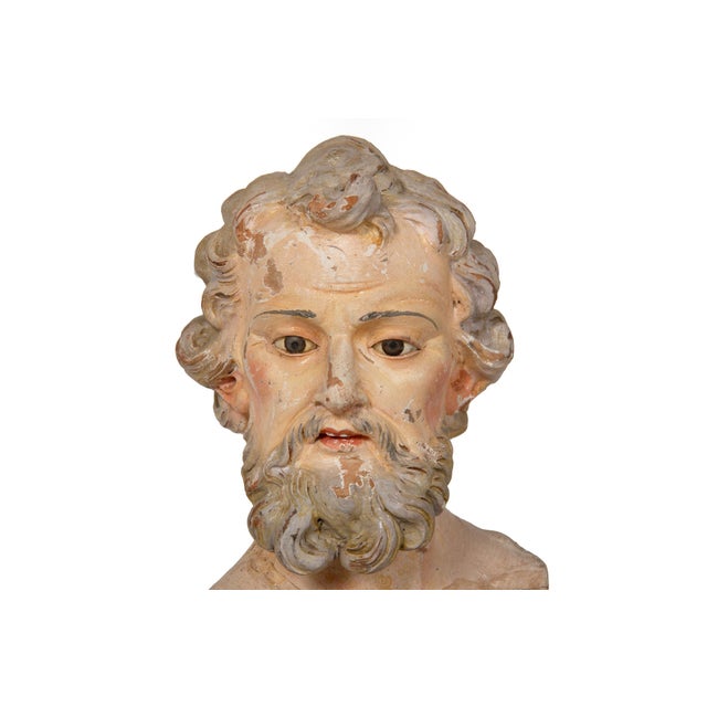 Cream 19th Century Italian Polychromed Terracotta Bust of a Saint For Sale - Image 8 of 17