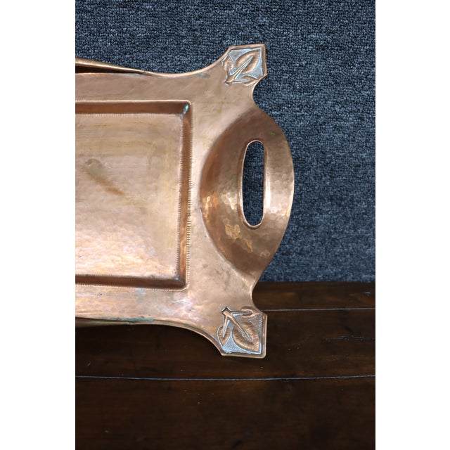 Mid 20th Century Art Nouveau Copper Serving Tray With Integrated Handles For Sale - Image 5 of 12