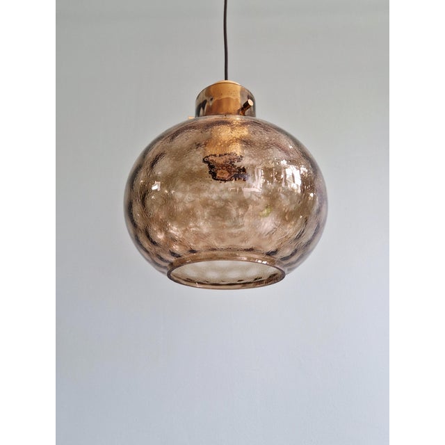 Metal Brass and Smoked Blown Glass Pendant Lights from Glashütte Limburg, 1970, Set of 2 For Sale - Image 7 of 18