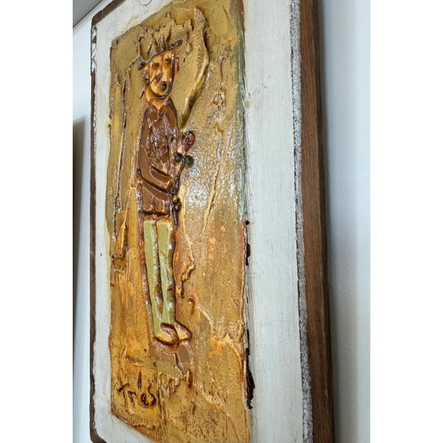 Tres Taylor Original Outsider Tramp Art Monk Painting on Ceramic For Sale - Image 4 of 5